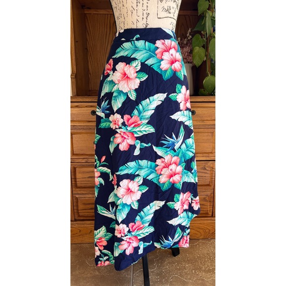 Tommy Bahama Dresses & Skirts - Tommy Bahama Floral Maxi Skirt Navy Blue Tropical Hibiscus Rayon Womens 14